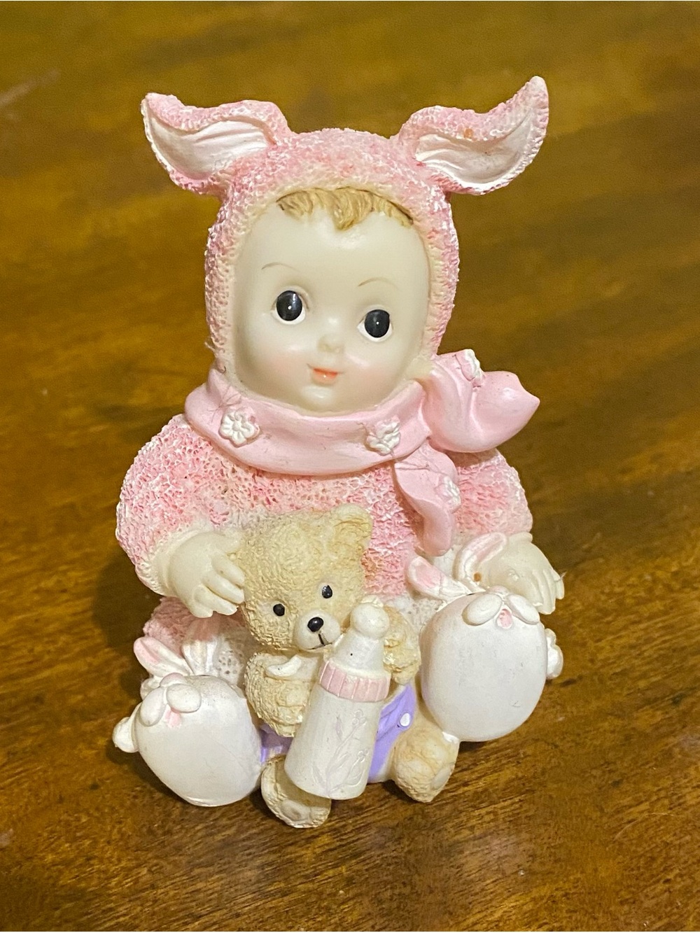 Pink Baby Bunny Figurine Plush Ceramic Kids Toy